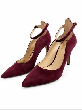 Vince Camuto Burgundy Suede Pointed-Toe Ankle-Strap Pumps
